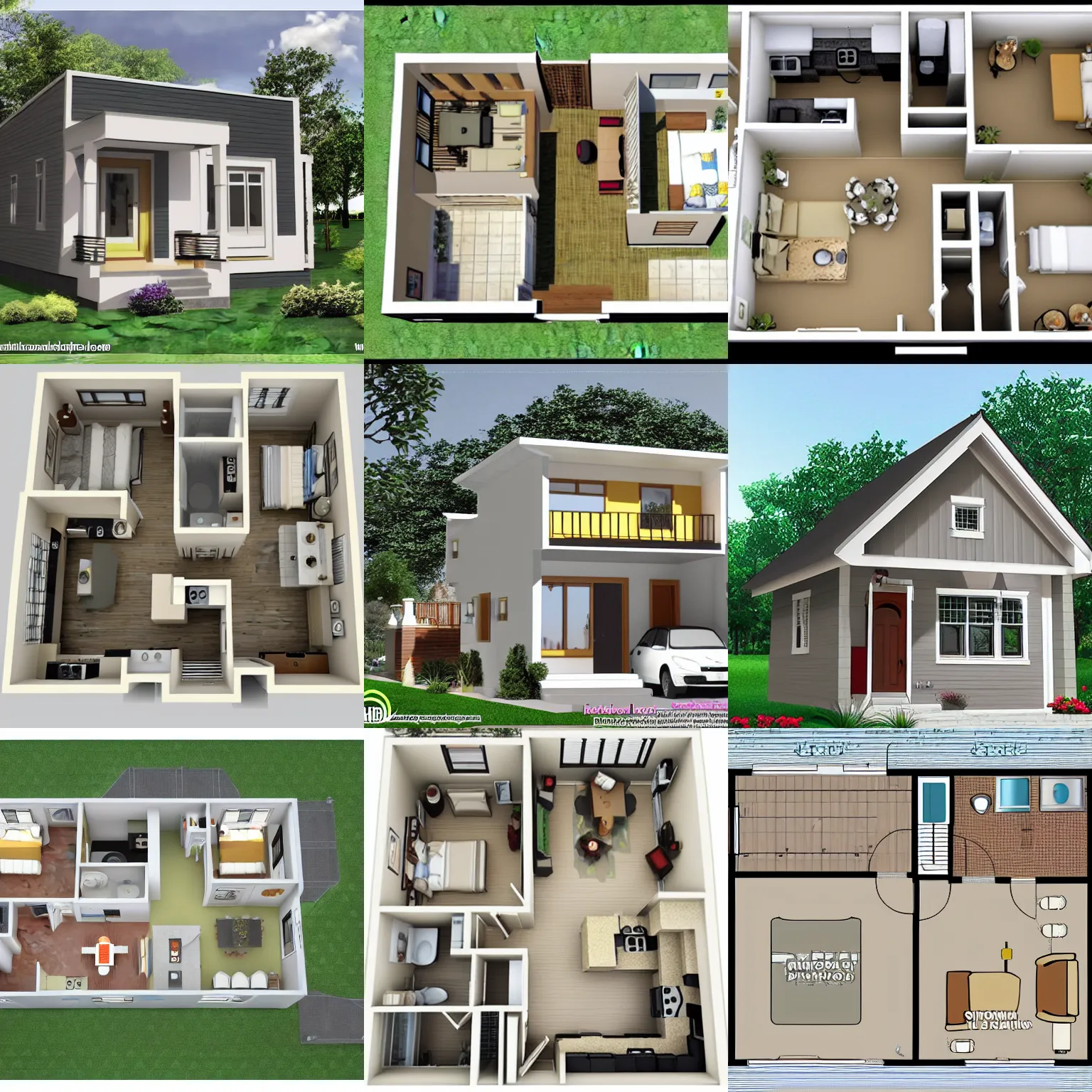 Prompt: most effective small house 2 bedroom layout, floor plan, floorplan