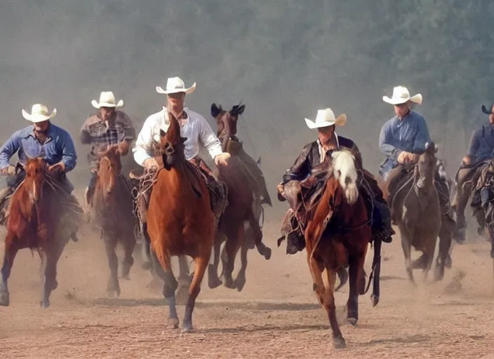 Image similar to a cowboy horse chase vigilantes with face masks disguise, shoot out, exploding horse wide shot, from the hit 1 9 9 0 s tv show on tnt