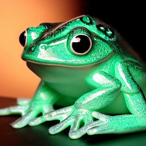 Image similar to crystal frog in creepy scary nightmare atmosphere, realsitic