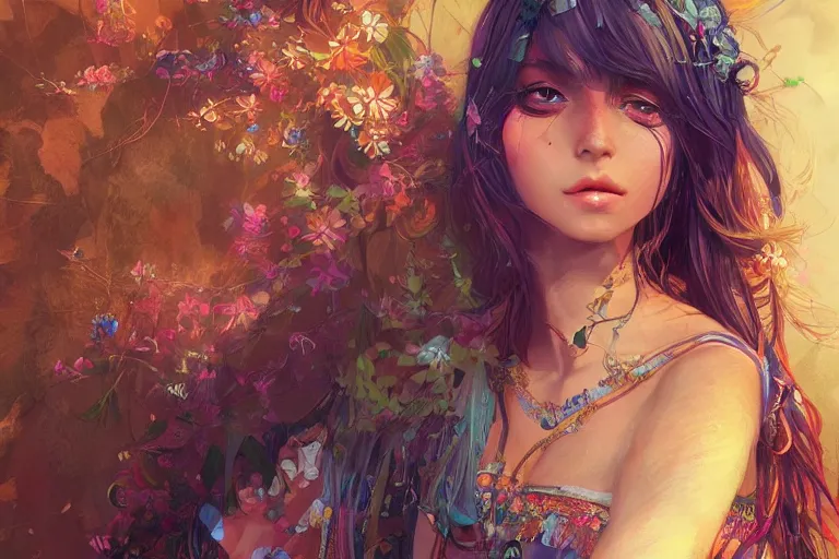 Prompt: a beautiful bohemian girl, intricate, highly detailed, digital painting, artstation, official media, anime key visual, concept art, rich vivid colors, ambient lighting, sharp focus, illustration, art by wlop