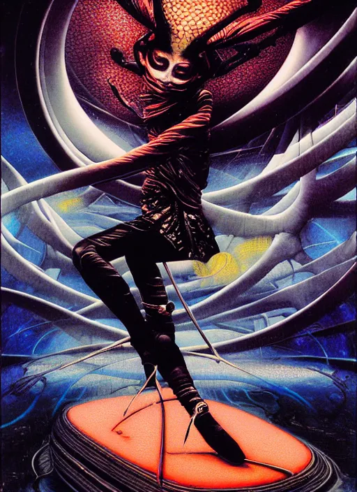 Prompt: dark skater gang from the distant future, by francis bacon, by ayami kojima, by amano, by karol bak, greg hildebrandt, by mark brooks, by alex grey, by zdzisław beksinski, by takato yamamoto, radiant colors, ultra detailed, high resolution, ultra detailed, high resolution, wrapped thermal background