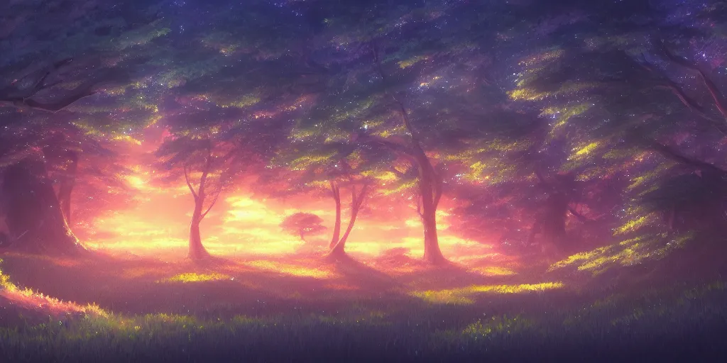 beautiful anime painting of a magical forest, daytime,, Stable Diffusion