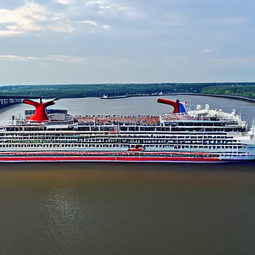 Prompt: Carnival cruise ship on the Mississippi river