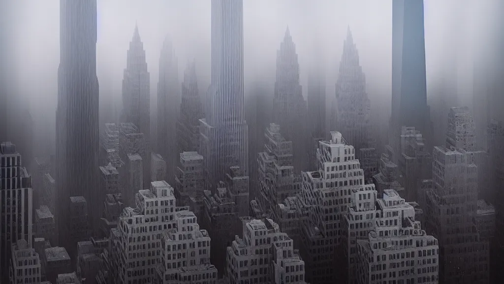 Image similar to Hulk sized Obama towers over a foggy Manhattan; by Beeple; 4K