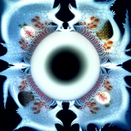 Image similar to hyperrealism photography computer simulation visualisation of parallel universe cgi anime scene with white fox by caravaggio rendered in mandelbulb 9 d