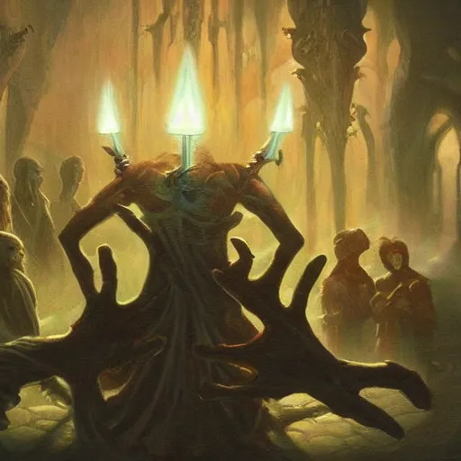 Image similar to a seance in a dark room, fantasy art, magic : the gathering