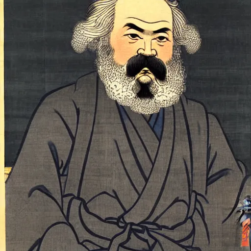 Image similar to beautiful portrait ukiyo - e painting of karl marx by kano hideyori, kano tan'yu, kaigetsudo ando, miyagawa choshun, okumura masanobu, kitagawa utamaro