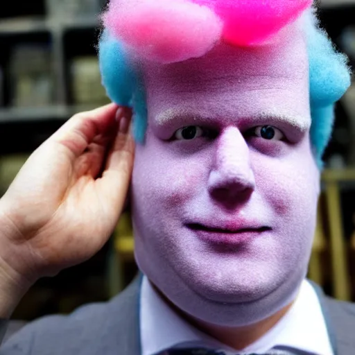 Image similar to photo of cotton candy that looks like boris johnson