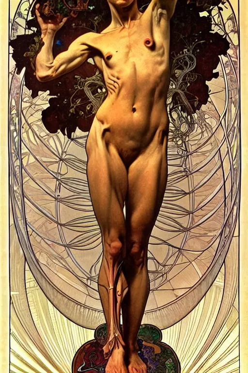 Prompt: anatomically accurate model of the full human muscular system infected by night, full body, intricate parts, fine details, hyper - realistic, elegant. by seichen, alphonse mucha, surreal
