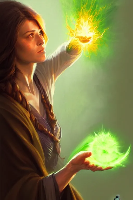 Image similar to a female wizard casting a green fireball | | pencil sketch, realistic shaded, fine details, realistic shaded lighting poster by greg rutkowski, magali villeneuve, artgerm, jeremy lipkin and michael garmash and rob rey