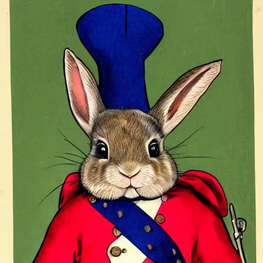 Prompt: a rabbit dressed as a carolean soldier