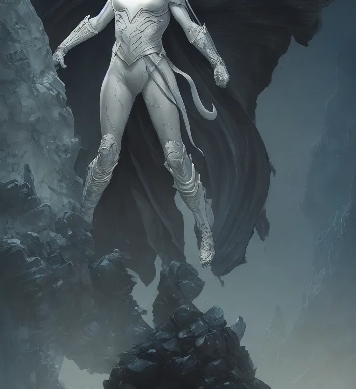 Image similar to female moon knight, hyper detailed, digital art, trending in artstation, cinematic lighting, studio quality, smooth render, unreal engine 5 rendered, octane rendered, art style by klimt and nixeu and ian sprigger and wlop and krenz cushart