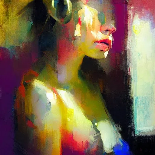 Prompt: abstract painting of woman in bright colour by jeremy mann