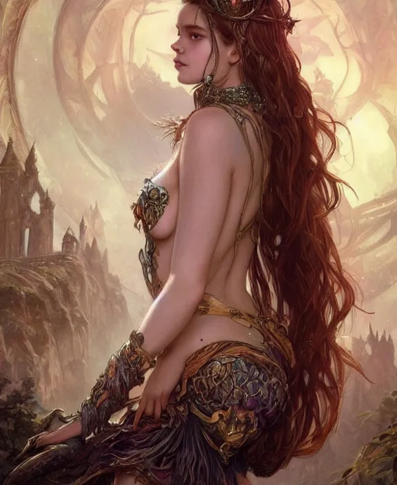 Image similar to portrait of barbara palvin as a powerful mermaid sorceress, full body, d & d, fantasy, intricate, elegant, highly detailed, digital painting, artstation, concept art, art by artgerm and greg rutkowski and alphonse mucha