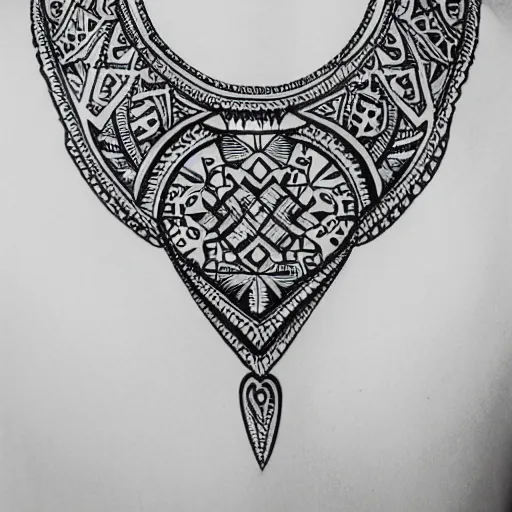 Image similar to black and white illustration collar tattoo neckpiece creative design on paper ornate bold lines tribal