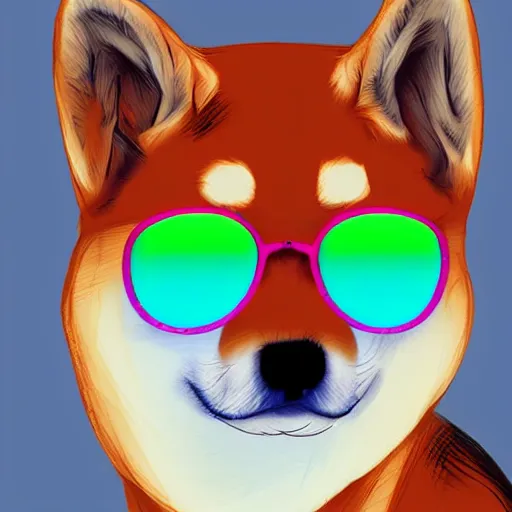 Prompt: Shiba inu wearing dolce gabanna shades, digital art, vibrant