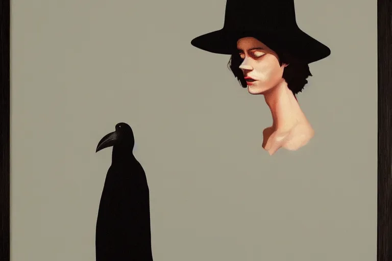 Image similar to young a woman with a raven - shaped hat artwork by tim eitel