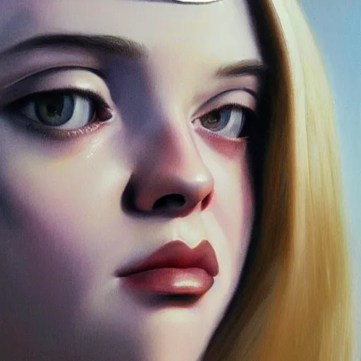 Image similar to ultra realistic portrait painting of elle fanning in irobot, art by frank frazetta, 4 k, ultra realistic, highly detailed, epic lighting