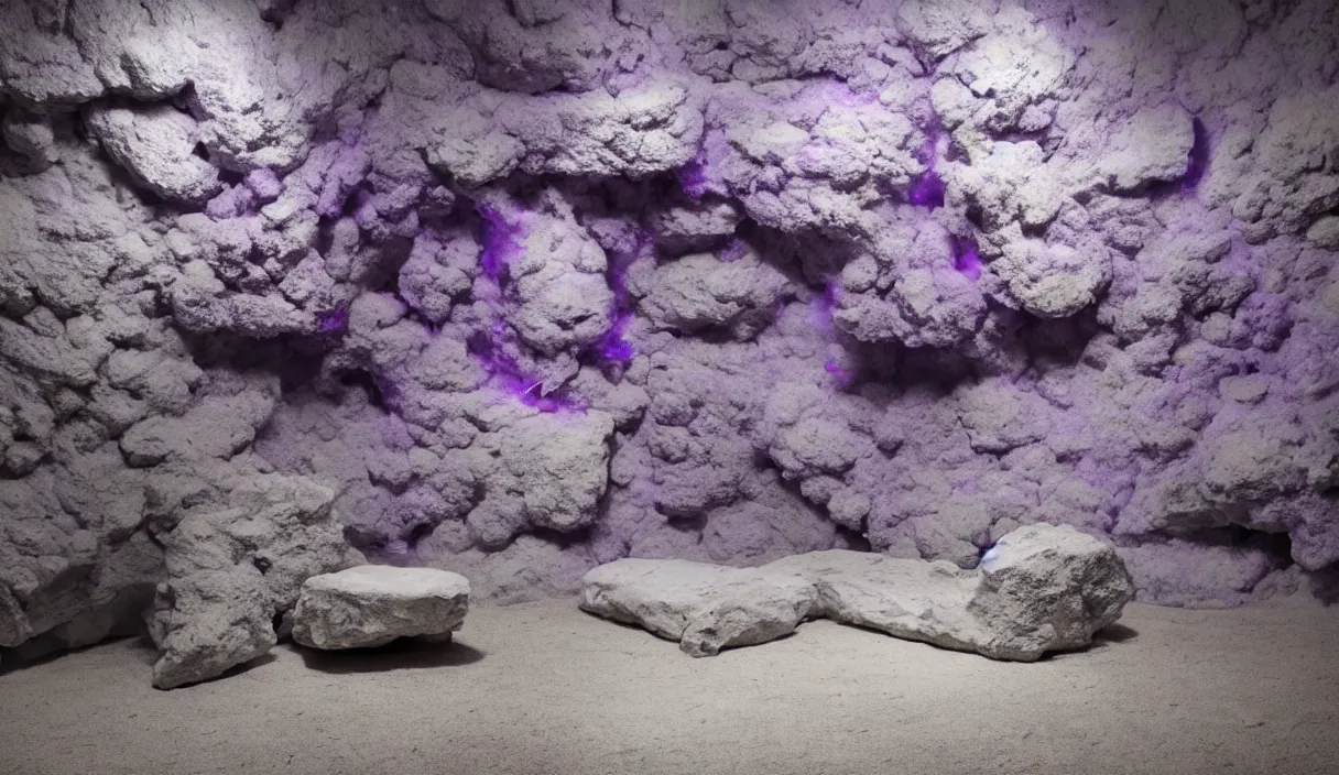 Prompt: artwork by pierre huyghe with wax, porcelain, cables and monitors, aquarium and a huge eroded stone, purple smoke, ultra realistic, depth, beautiful lighting, glitch, sigma, 8 k, 3 5 mm, f / 3 2