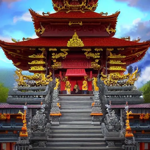 Image similar to A beautiful, perfect, impressive, amazing concept art digital CG painting of a balinese temple, trending on ArtStation, Unreal Engine