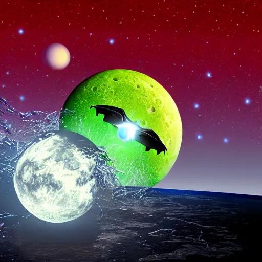 Prompt: alien crashing through the moon with a water spaceship