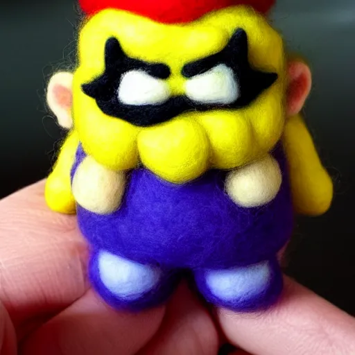 Image similar to a needle felted wario, needle felting art.