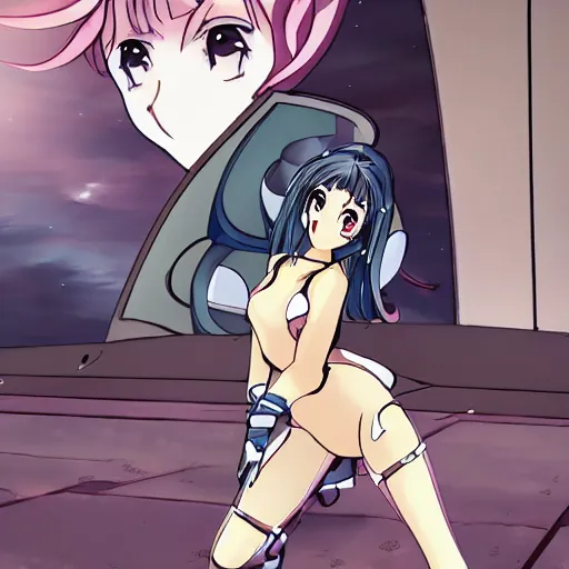 Image similar to beautiful and gorgeous anime girl in a thight plug suit scavenging a abandoned space station