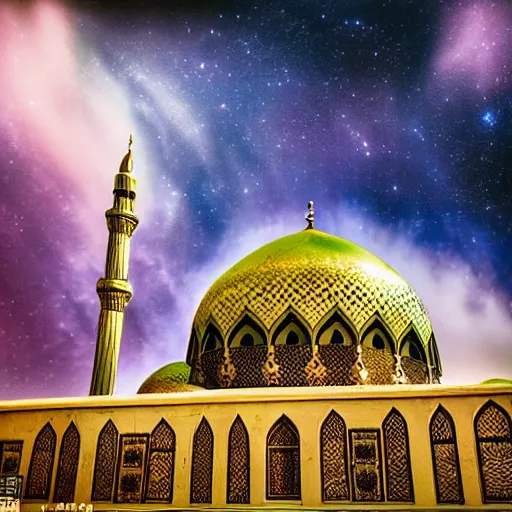 Image similar to mosque surrounded by nebula clouds