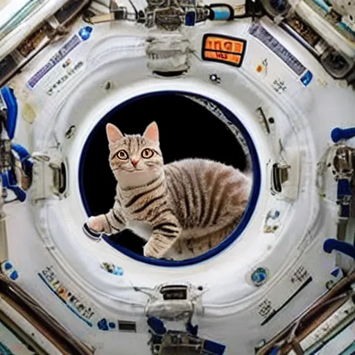 Image similar to astronaut cat should look like real in the space station