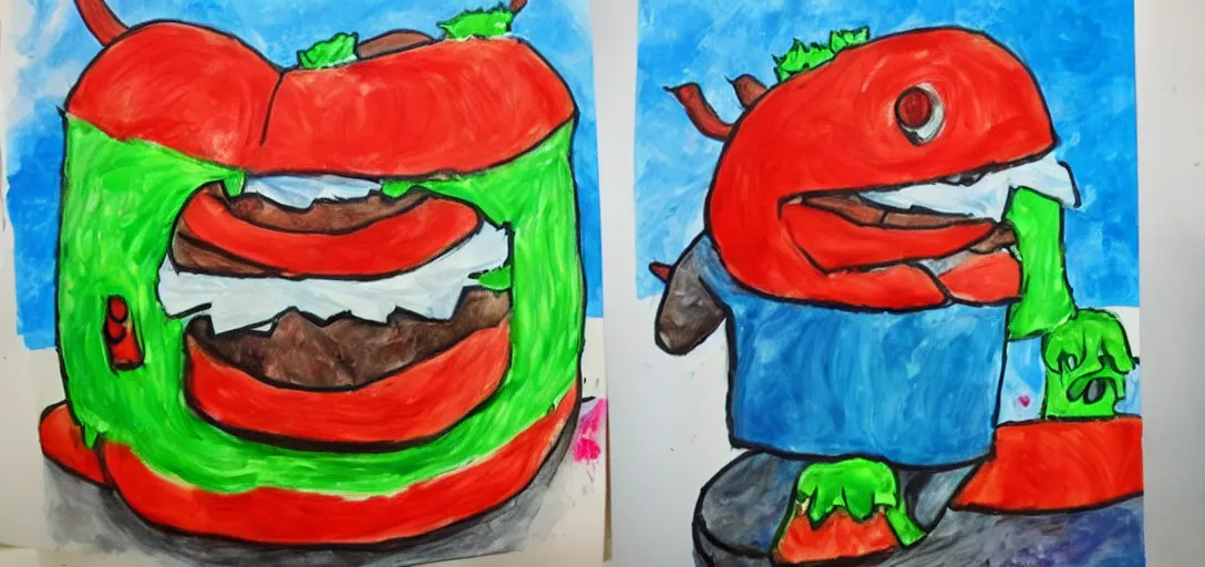 Image similar to kids painting of fast food monster