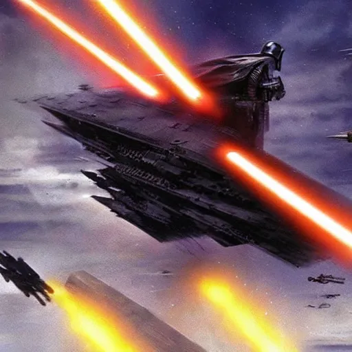 Prompt: darth vader using the force to bring down a star destroyer, epic, cinematic, concept art, incredible