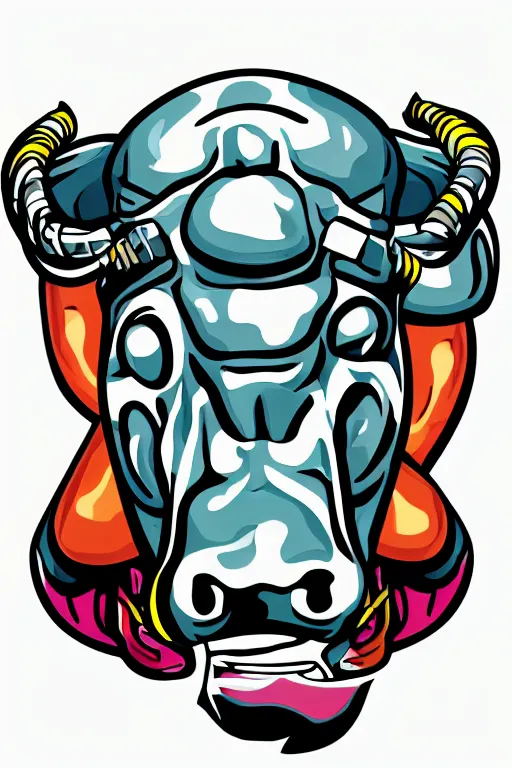 Image similar to A portrait of a biker bull, sticker, highly detailed, colorful, illustration, smooth and clean vector curves, no jagged lines, vector art, smooth