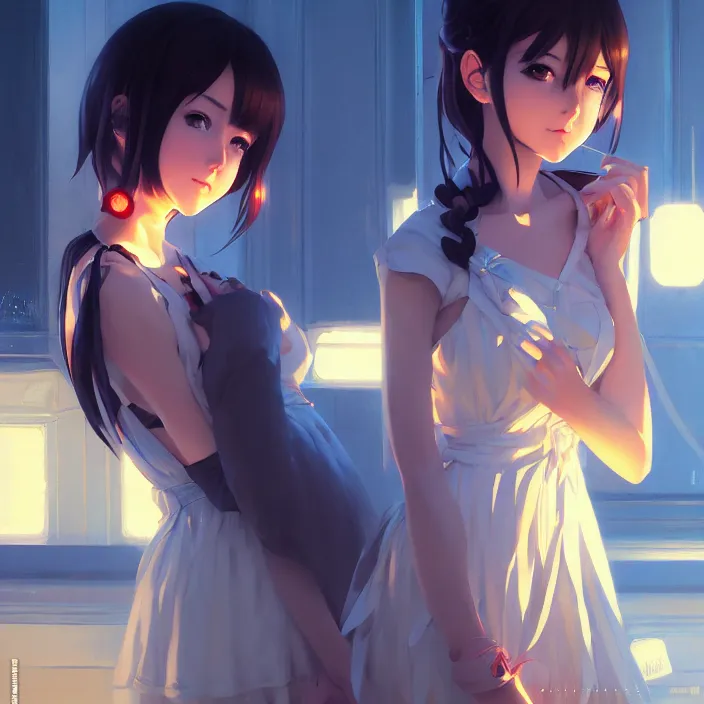 Image similar to a potrait of anime girl, my dress up darling anime, fine details, night setting, realistic shaded lighting poster by ilya kuvshinov katsuhiro, artgerm, jeremy lipkin and michael garmash, unreal engine 5, radiant light, detailed and intricate environment