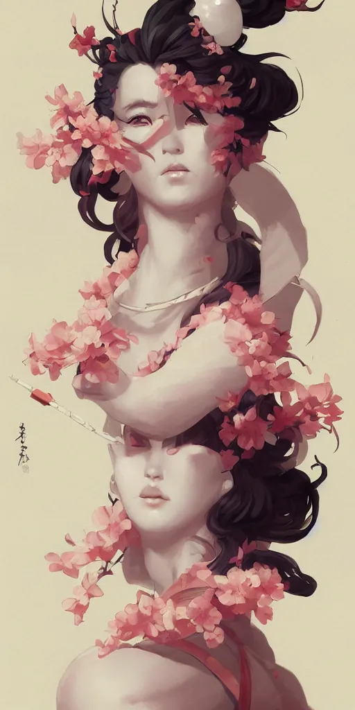 Prompt: beautiful geisha sakura warrior By Peter Mohrbacher, clean, trending on artstation,