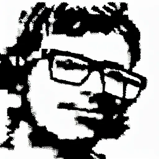 Image similar to pixel art of Josh Gondelman, black and white, clip art