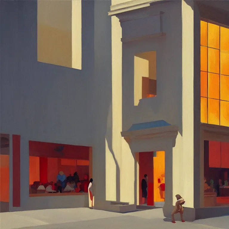 Prompt: apple store opening in ancient Greece, painted by Edward Hopper, painted by James Gilleard, airbrush