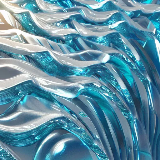 Prompt: ocean wave shape crystal sculpture, isolate translucent, volumetric light, blooming effect, super details, ultra realistic, 8k octane render