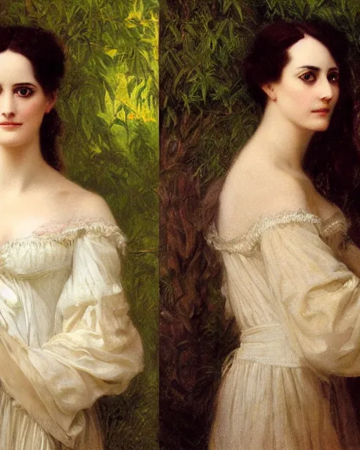 Image similar to portrait en buste of eva green vesper lynd vannessa ives by Hughes Merle, by Pierre Auguste Cot, perfectly detailed eyes, realistic fabric, abundant detail