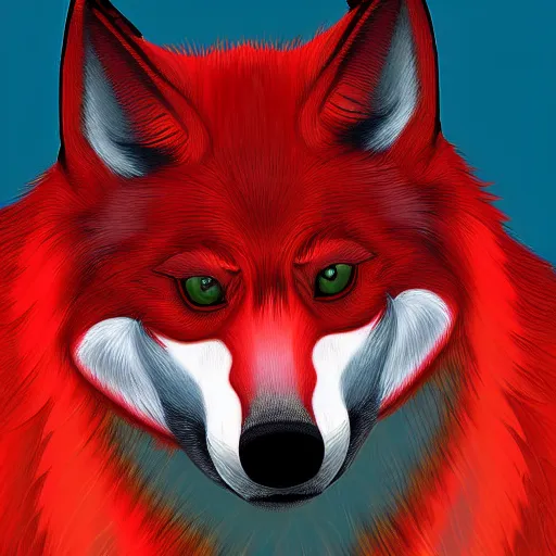 Image similar to zoomorphic a red face wolf, digital painting, ultra sharp