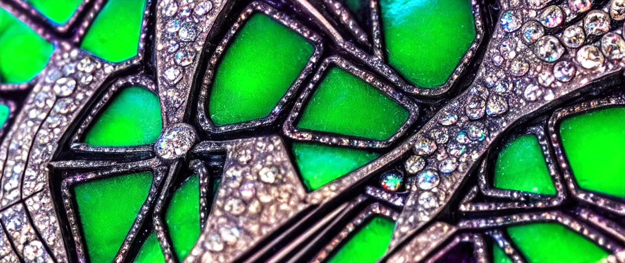 Image similar to high quality close-up photo scarab!! with crystals iridescent gorgeous hyperdetailed moody green lighting low angle hd 8k sharp shallow depth of field