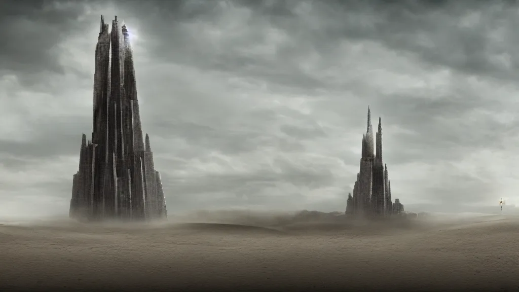 Image similar to patrick j. jones. rutkowski. the last tower. sand. lonely. imposing. 3 8 4 0 x 2 1 6 0