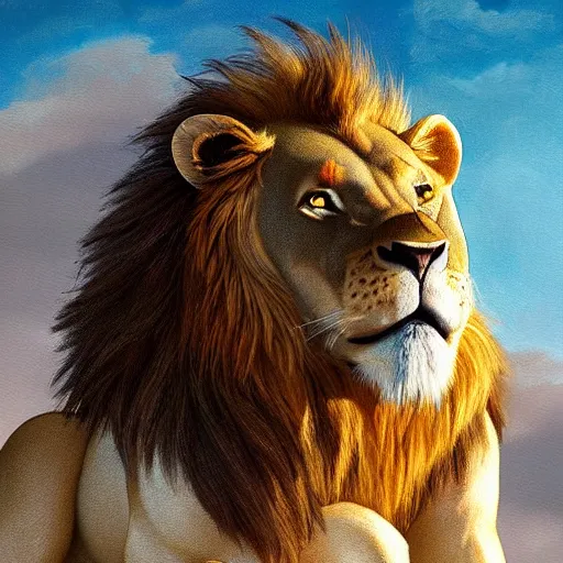 Image similar to a king lion, realistic painting, ultra detailed, cinematic, dynamic light