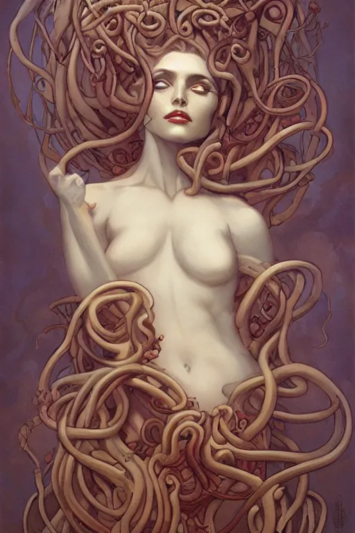 Image similar to Medusa by Peter Mohrbacher in the style of Gaston Bussière, Art Nouveau