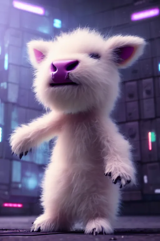 Prompt: high quality 3 d render very cute neuromancer fluffy! mutant cow playing! keyboard!!, highly detailed, unreal engine cinematic smooth, in the style of blade runner & detective pikachu, hannah yata charlie immer, moody light, low angle, uhd 8 k, sharp focus