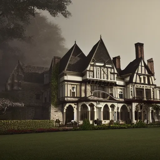 Prompt: complexe and intricate hauted Victorian manoir , fog , dark, hyper realistic, 8k