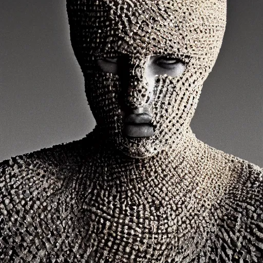 Image similar to a portrait of a beautiful young male wearing an alexander mcqueen armor made of sand , photographed by andrew thomas huang, artistic