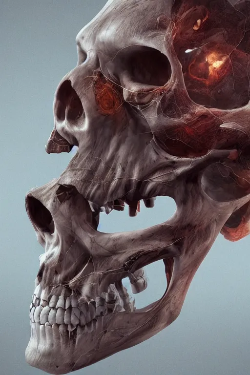 Image similar to detailed anatomical illustration of a fragmented skull, concept art, cgsociety, octane render, trending on artstation, artstationHD, artstationHQ, unreal engine, 4k, 8k