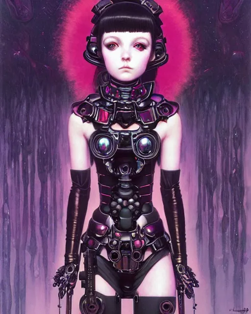 Image similar to portrait of beautiful cute goth girl in warhammer mechanical armor, art by kuvshinov ilya and wayne barlowe and gustav klimt and artgerm and wlop