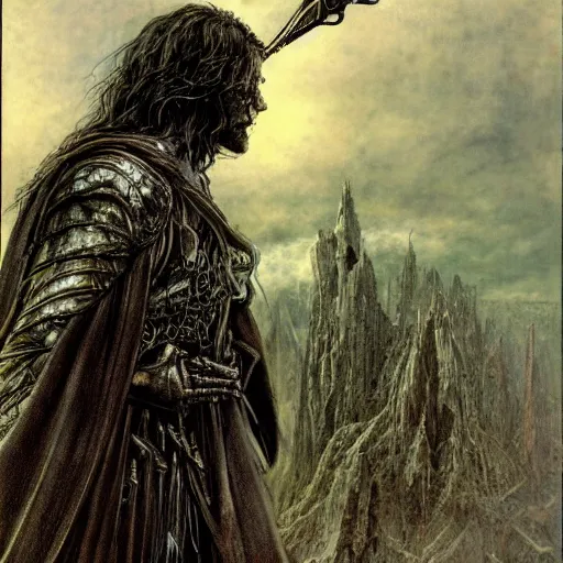 Image similar to 'The Lord of the Rings: Cyberpunk edition, by Luis Royo, Gerald Brom, Richard Dadd'