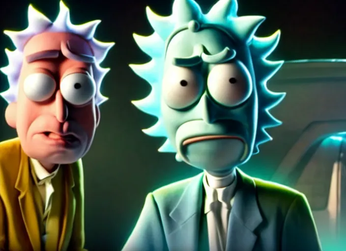 Prompt: real life film still of rick sanchez and mortimer in the new scifi movie 4 k,,,,,,,,,,,,,,,,,,,,,,,,,,,,,,,,,,,,,,,,,,,,,,,, rick and morty